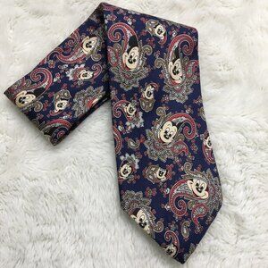 Vintage Disney Mickey Mouse and Paisleys 100% Silk Blue Classic Tie